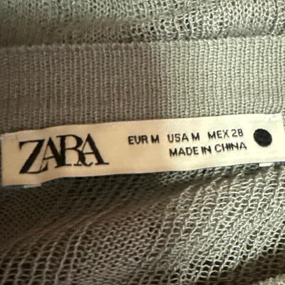 Zara Women's Gray Ribbed Long Sleeve Mesh Sheer Slim Fit Pullover T-Shirt Top M - Picture 3 of 3